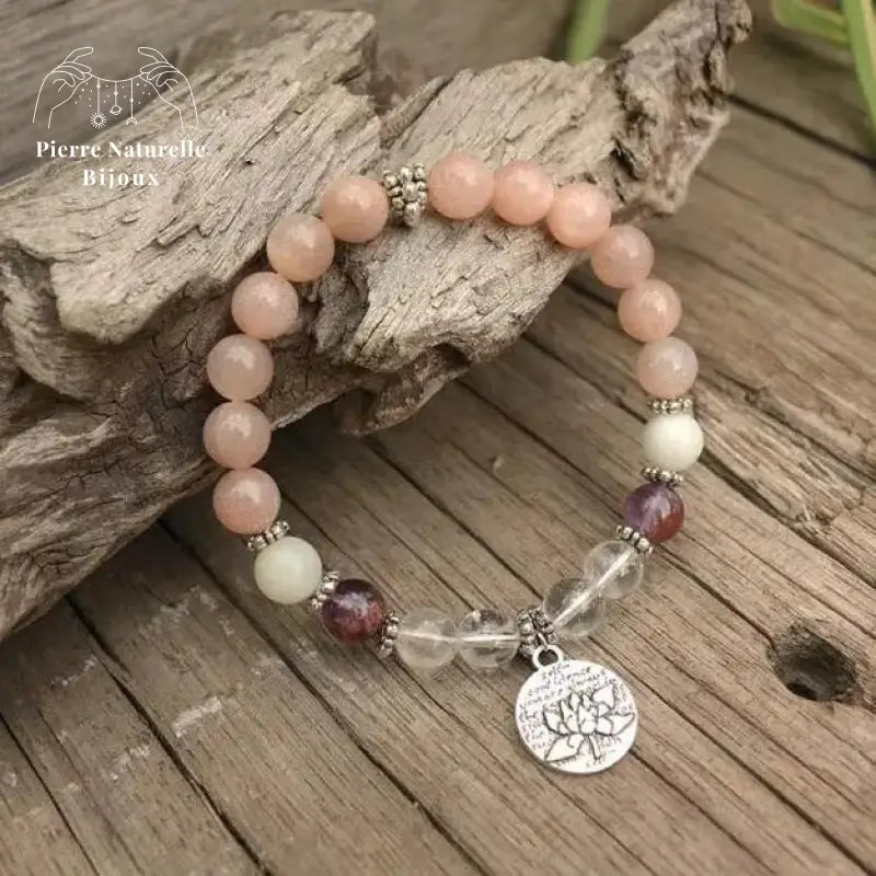 Bracelet charm en Pierre de soleil, Améthyste, Quartz et Pierre de lune