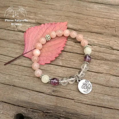 Bracelet charm en Pierre de soleil, Améthyste, Quartz et Pierre de lune | Bracelets | pierre naturelle bijoux