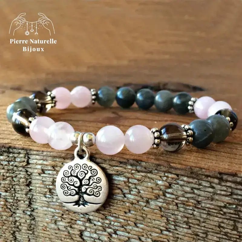 Bracelet charm "Hardiesse" en Quartz rose et Labradorite | Bracelets | pierre naturelle bijoux