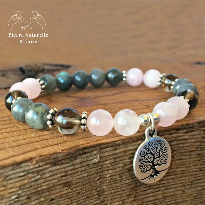 Bracelet charm "Hardiesse" en Quartz rose et Labradorite | Bracelets | pierre naturelle bijoux