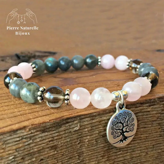 Bracelet charm "Hardiesse" en Quartz rose et Labradorite | Bracelets | pierre naturelle bijoux