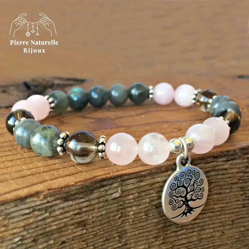 Bracelet charm "Hardiesse" en Quartz rose et Labradorite | Bracelets | pierre naturelle bijoux