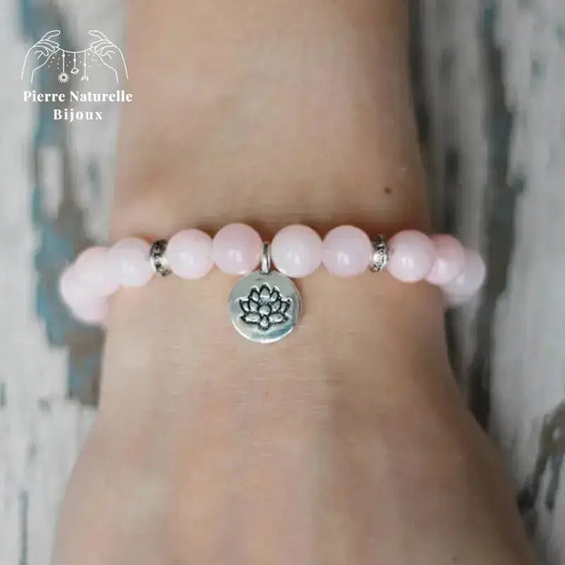 Bracelet charm "Lotus" en Quartz rose | Bracelets | pierre naturelle bijoux