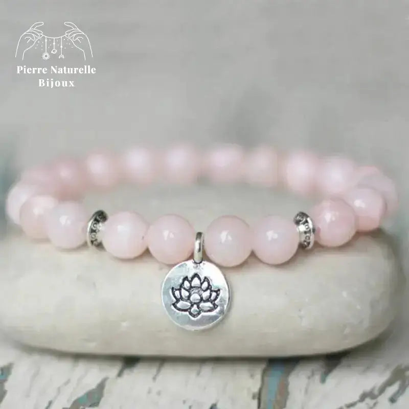 Bracelet charm "Lotus" en Quartz rose | Bracelets | pierre naturelle bijoux