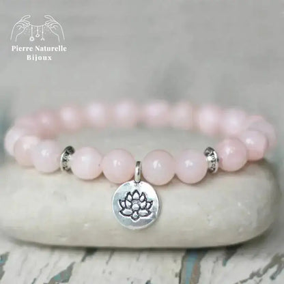 Bracelet charm "Lotus" en Quartz rose | Bracelets | pierre naturelle bijoux