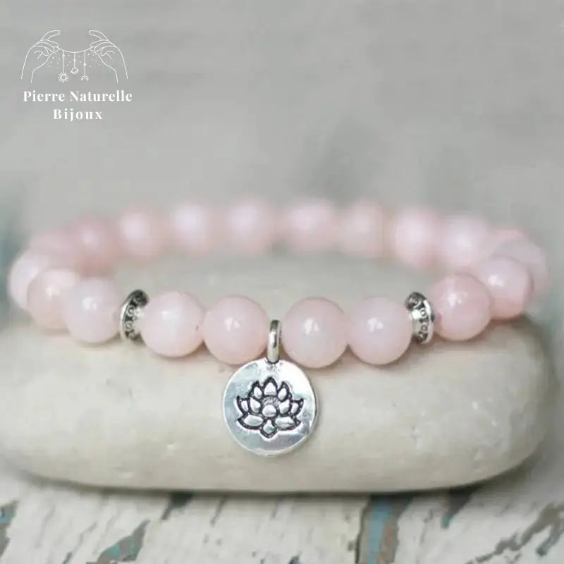 Bracelet charm "Lotus" en Quartz rose | Bracelets | pierre naturelle bijoux