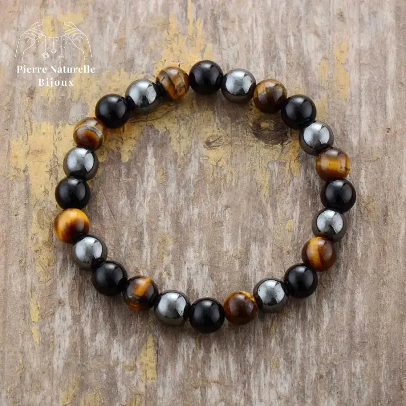 Bracelet en œil de tigre, Agate noire et Hématite | Bracelets | pierre naturelle bijoux