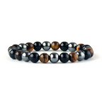 Bracelet en œil de tigre, Agate noire et Hématite | Bracelets | pierre naturelle bijoux