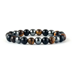 Bracelet en œil de tigre, Agate noire et Hématite | Bracelets | pierre naturelle bijoux