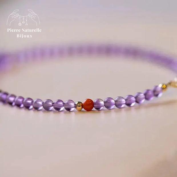 Bracelet fin en Améthyste et Agate rouge | Bracelets | pierre naturelle bijoux