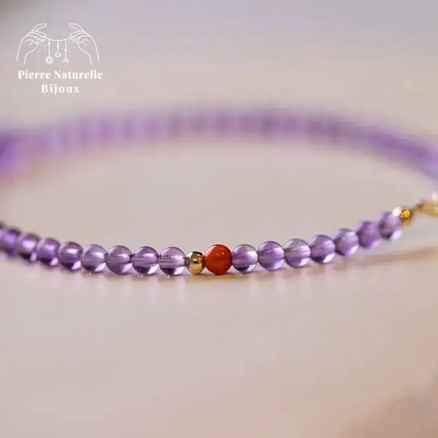 Bracelet fin en Améthyste et Agate rouge | Bracelets | pierre naturelle bijoux