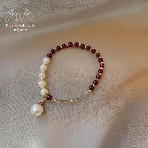 Bracelet en Grenat et Perle d'eau douce | Bracelets | pierre naturelle bijoux