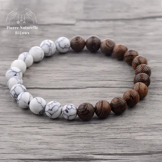Bracelet "Confiance" en Howlite et Bois naturel | Bracelets | pierre naturelle bijoux