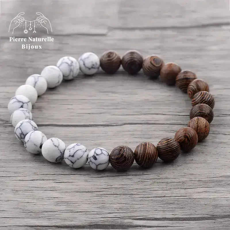 Bracelet "Confiance" en Howlite et Bois naturel | Bracelets | pierre naturelle bijoux