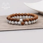 Bracelet duo "Douceur" en Howlite et Bois naturel | Bracelets | pierre naturelle bijoux