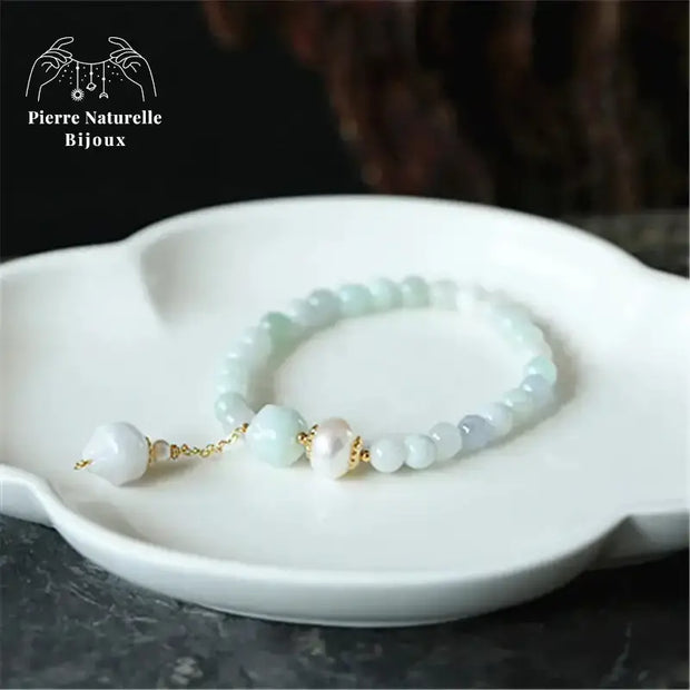 Bracelet en Jade bleu et perle d'eau douce | Bracelets | pierre naturelle bijoux