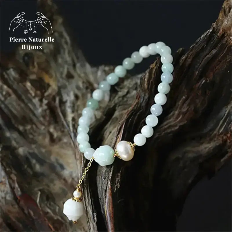 Bracelet en Jade bleu et perle d'eau douce | Bracelets | pierre naturelle bijoux