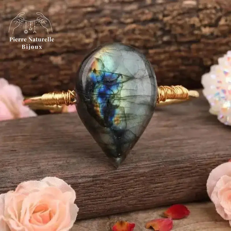 Bracelet cuivre "Goutte d'eau" en Labradorite