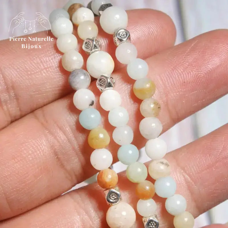 Bracelet mala 108 perles en Amazonite avec charm lotus | Bracelets | pierre naturelle bijoux