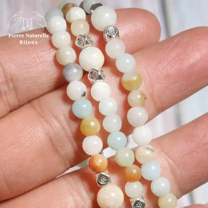 Bracelet mala 108 perles en Amazonite avec charm lotus | Bracelets | pierre naturelle bijoux
