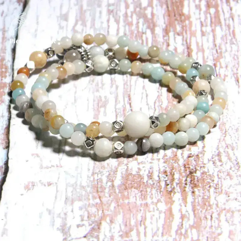 Bracelet mala 108 perles en Amazonite avec charm lotus | Bracelets | pierre naturelle bijoux
