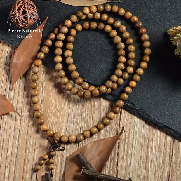 Bracelet mala 108 perles en Bois de santal | Bracelets | pierre naturelle bijoux