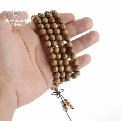 Bracelet mala 108 perles en Bois de santal | Bracelets | pierre naturelle bijoux