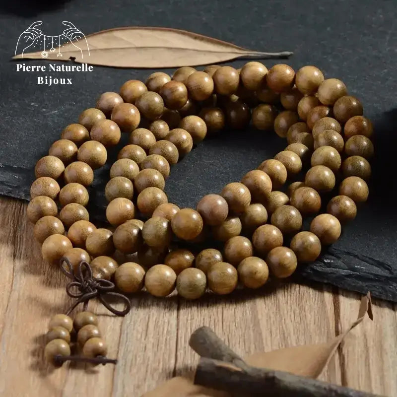 Bracelet mala 108 perles en Bois de santal | Bracelets | pierre naturelle bijoux