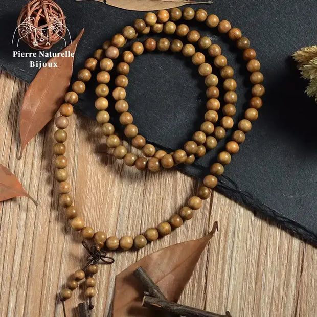 Bracelet mala 108 perles en Bois de santal | Bracelets | pierre naturelle bijoux