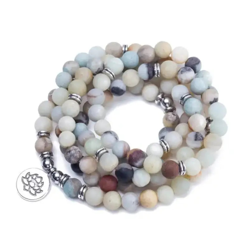 Bracelet mala "Protection" lotus en Amazonite avec charm lotus