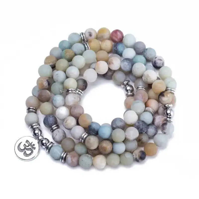 Bracelet mala "Protection" lotus en Amazonite avec charm ohm