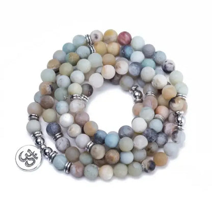 Bracelet mala "Protection" lotus en Amazonite avec charm ohm
