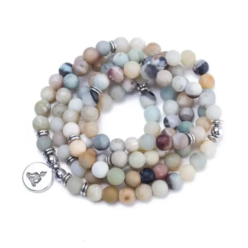 Bracelet mala "Protection" lotus en Amazonite avec charm bouddha
