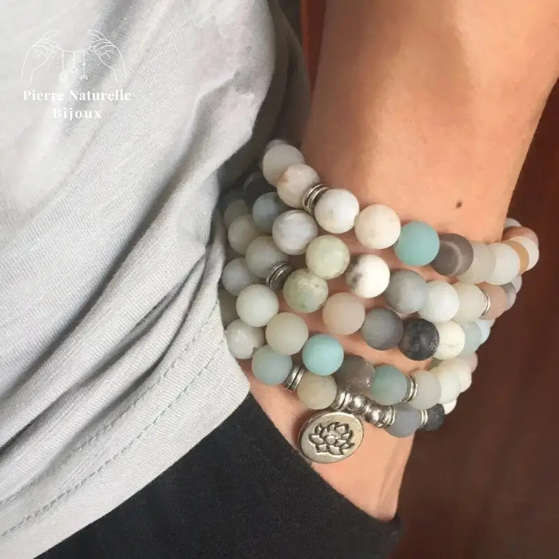 Bracelet mala "Protection" en Amazonite avec charm | Bracelets | pierre naturelle bijoux