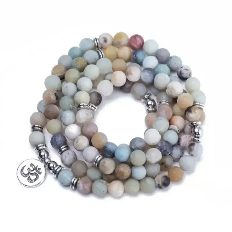 Bracelet mala "Protection" lotus en Amazonite avec charm ohm