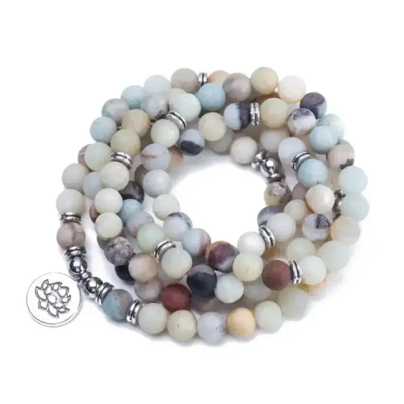 Bracelet mala "Protection" lotus en Amazonite avec charm lotus