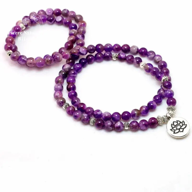Bracelet mala "Libération" en Améthyste avec charm | Bracelets | pierre naturelle bijoux