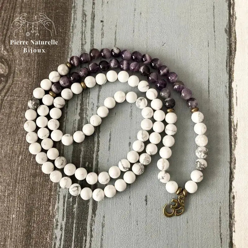 Bracelet mala "Pacification" en Améthyste et Howlite | Bracelets | pierre naturelle bijoux