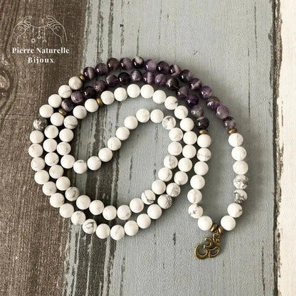 Bracelet mala "Pacification" en Améthyste et Howlite | Bracelets | pierre naturelle bijoux