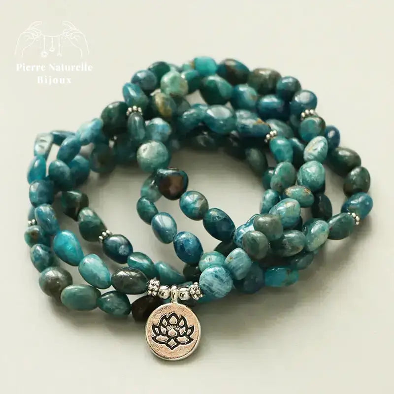 Bracelet mala en Apatite avec charm | Bracelets | pierre naturelle bijoux