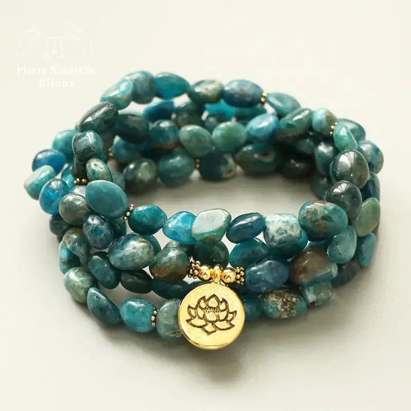 Bracelet mala en Apatite avec charm | Bracelets | pierre naturelle bijoux