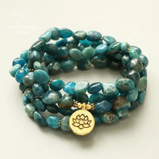 Bracelet mala en Apatite avec charm | Bracelets | pierre naturelle bijoux