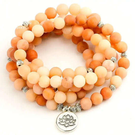 Bracelet mala en Aventurine pêche avec charm | Bracelets | pierre naturelle bijoux