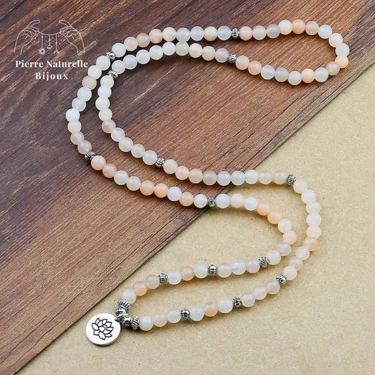 Bracelet mala "Lotus" en Aventurine rose avec charm | Bracelets | pierre naturelle bijoux