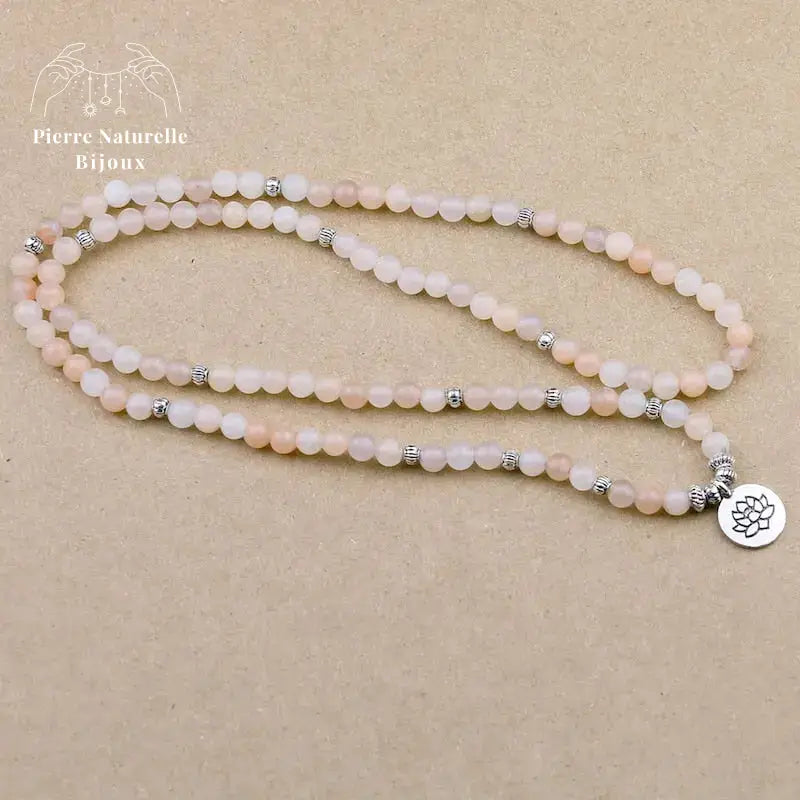 Bracelet mala "Lotus" en Aventurine rose avec charm | Bracelets | pierre naturelle bijoux