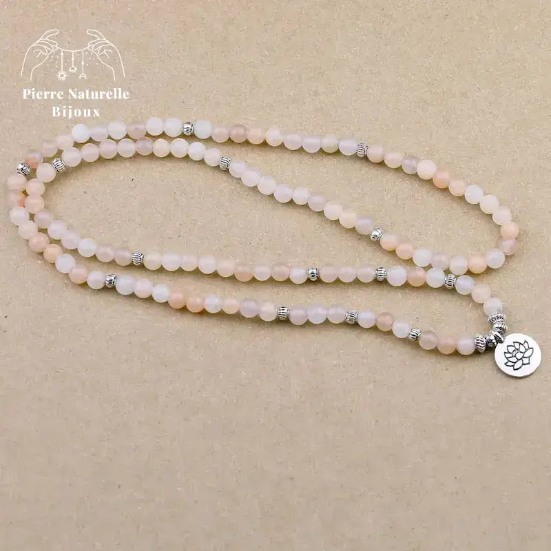 Bracelet mala "Lotus" en Aventurine rose avec charm | Bracelets | pierre naturelle bijoux
