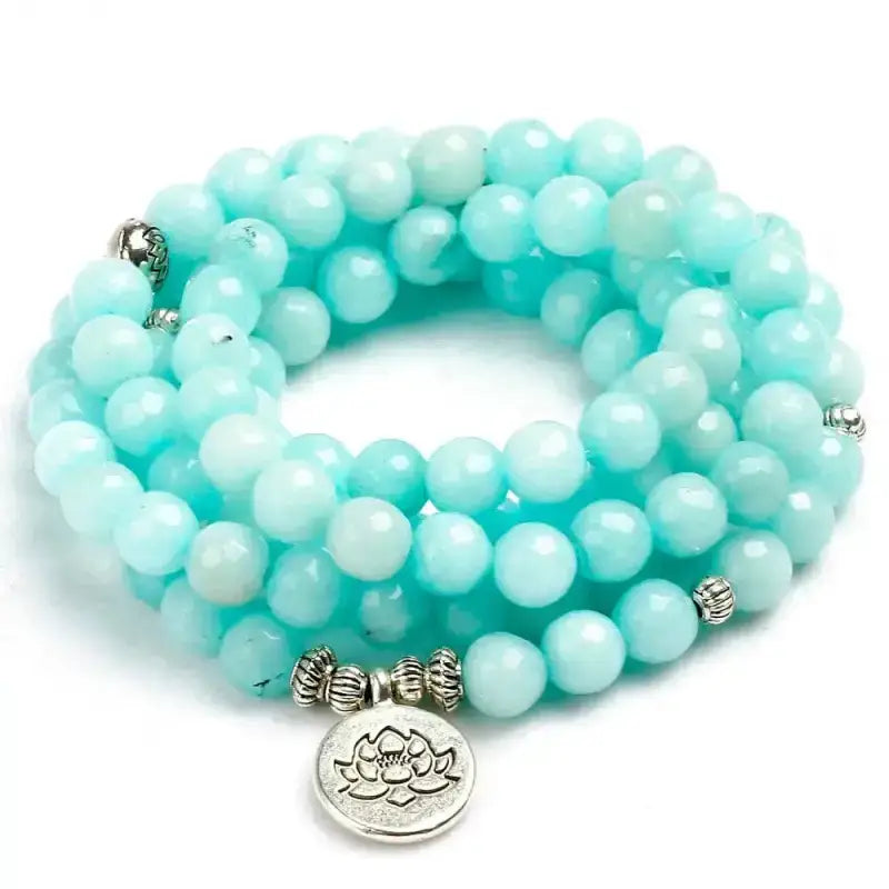 Bracelet mala en Calcédoine bleue avec charm | Bracelets | pierre naturelle bijoux