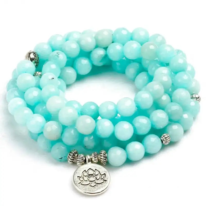 Bracelet mala en Calcédoine bleue avec charm | Bracelets | pierre naturelle bijoux