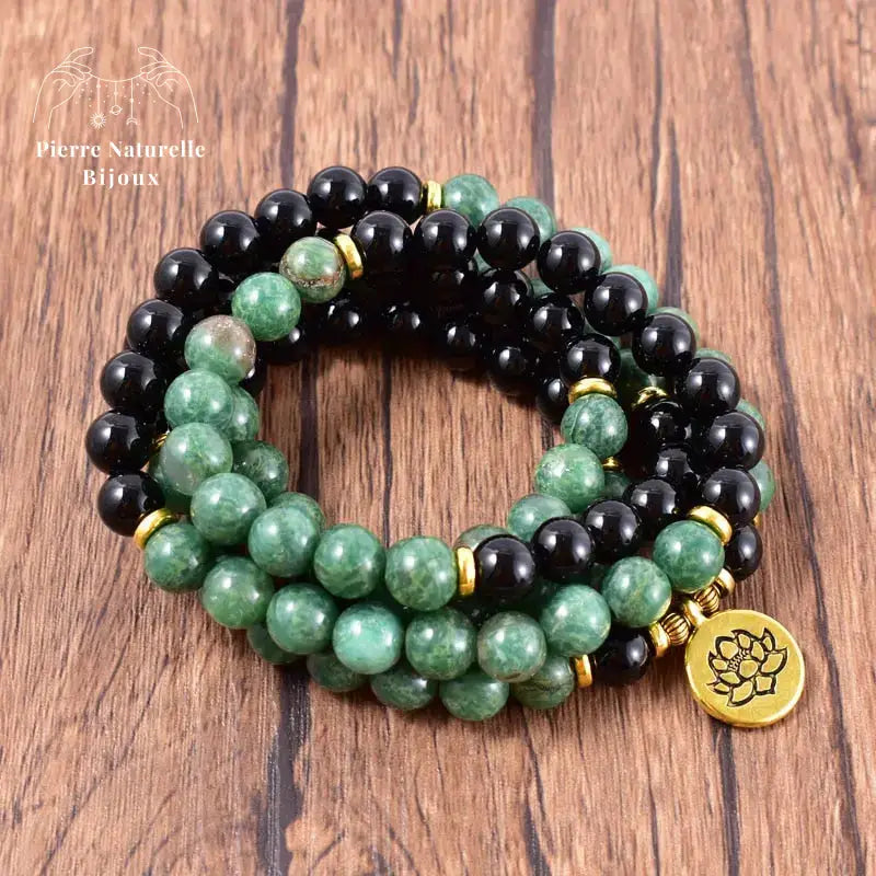 Bracelet mala en Onyx et Turquoise africaine