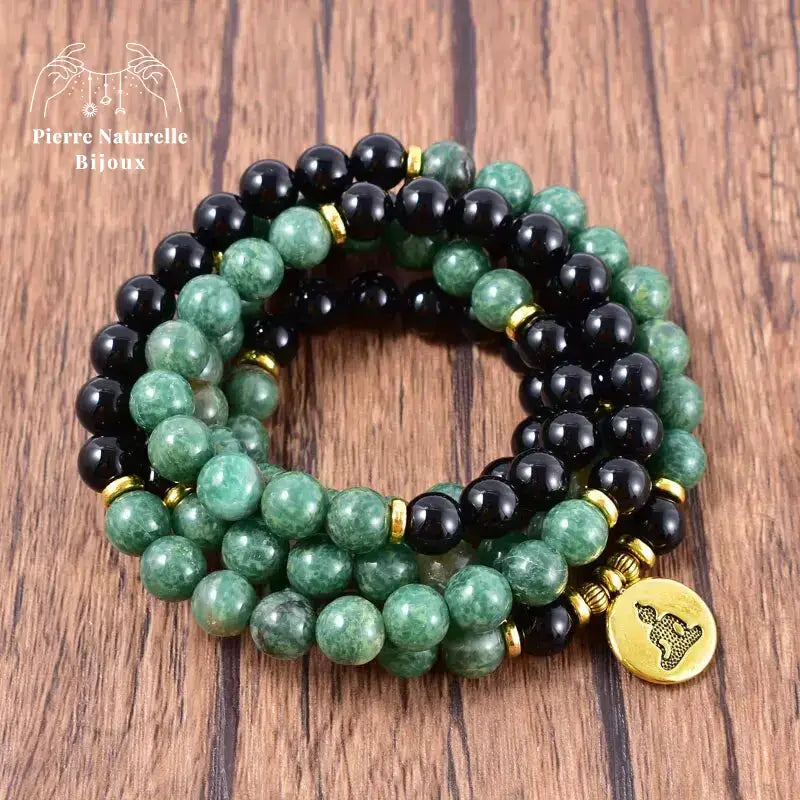 Bracelet mala en Onyx et Turquoise africaine